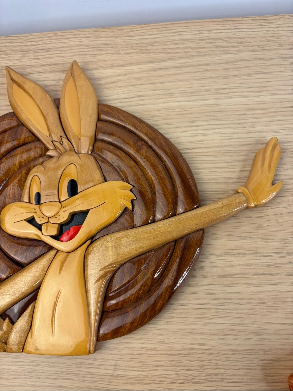 Rare Vintage Wood Marquetry Bugs Bunny Wall Plaque